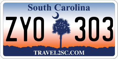 SC license plate ZYO303