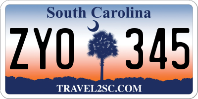 SC license plate ZYO345