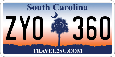 SC license plate ZYO360