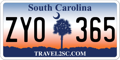 SC license plate ZYO365