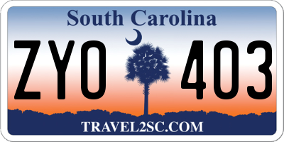 SC license plate ZYO403