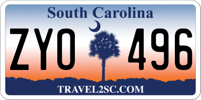 SC license plate ZYO496