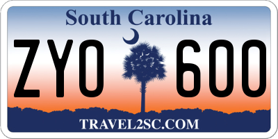 SC license plate ZYO600