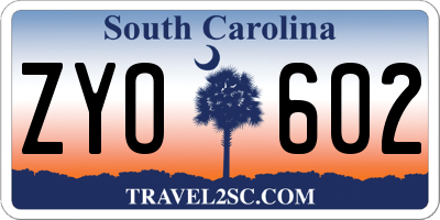 SC license plate ZYO602