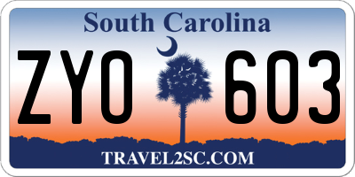 SC license plate ZYO603