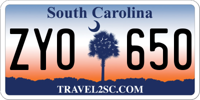 SC license plate ZYO650
