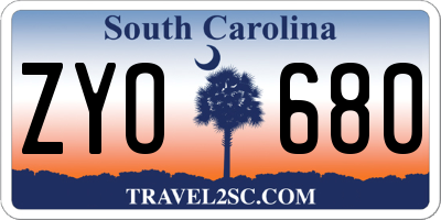 SC license plate ZYO680