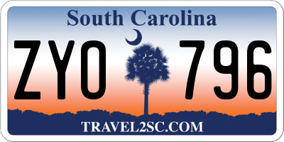 SC license plate ZYO796