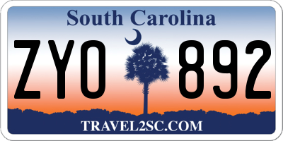 SC license plate ZYO892