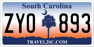 SC license plate ZYO893