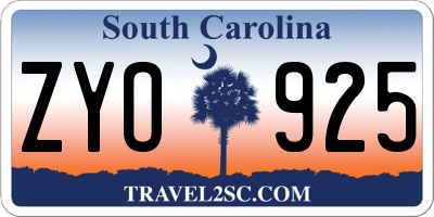 SC license plate ZYO925