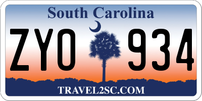 SC license plate ZYO934