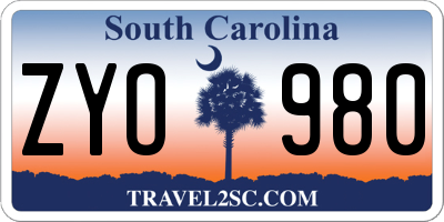 SC license plate ZYO980