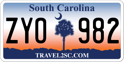 SC license plate ZYO982