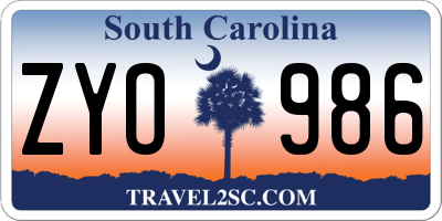 SC license plate ZYO986