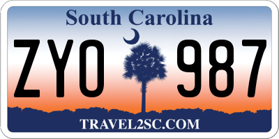 SC license plate ZYO987
