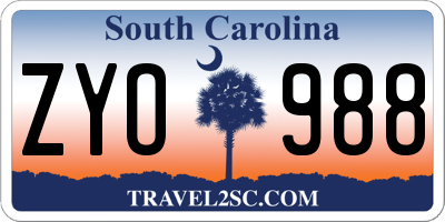 SC license plate ZYO988