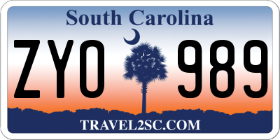 SC license plate ZYO989