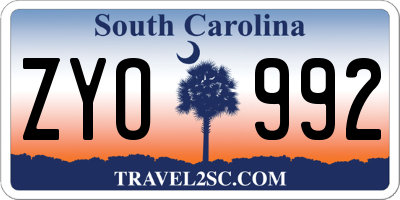 SC license plate ZYO992