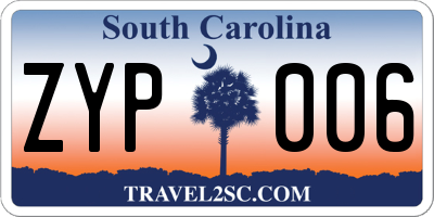 SC license plate ZYP006