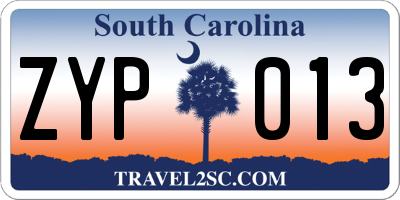 SC license plate ZYP013