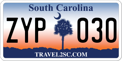 SC license plate ZYP030