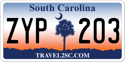 SC license plate ZYP203