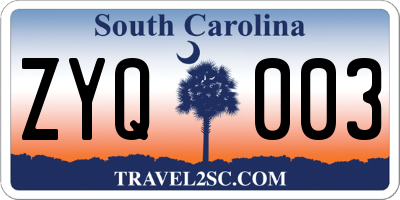 SC license plate ZYQ003