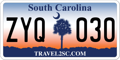 SC license plate ZYQ030