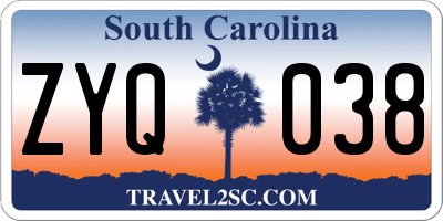 SC license plate ZYQ038