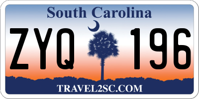 SC license plate ZYQ196