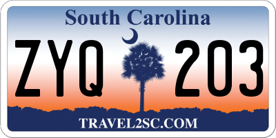 SC license plate ZYQ203
