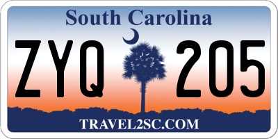 SC license plate ZYQ205