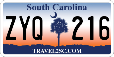 SC license plate ZYQ216