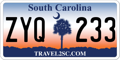 SC license plate ZYQ233