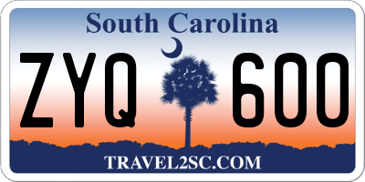SC license plate ZYQ600