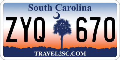 SC license plate ZYQ670