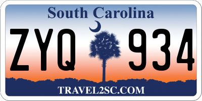 SC license plate ZYQ934