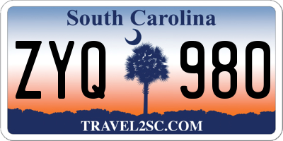 SC license plate ZYQ980