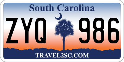 SC license plate ZYQ986