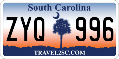 SC license plate ZYQ996
