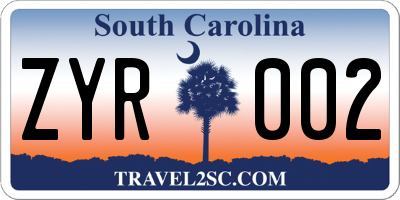 SC license plate ZYR002