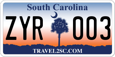 SC license plate ZYR003