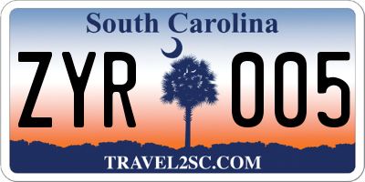 SC license plate ZYR005