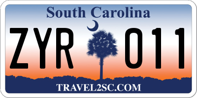 SC license plate ZYR011
