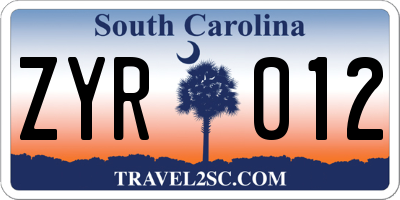 SC license plate ZYR012