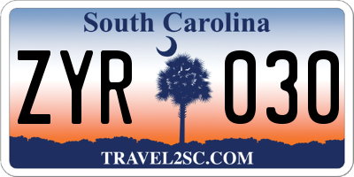 SC license plate ZYR030