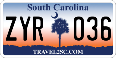 SC license plate ZYR036