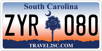 SC license plate ZYR080