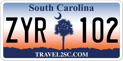 SC license plate ZYR102